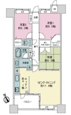 ランドゥール久留米セントラルステージ(3LDK/14階)の間取り写真