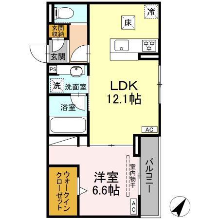 DCREST新川N(1LDK/1階)の間取り写真