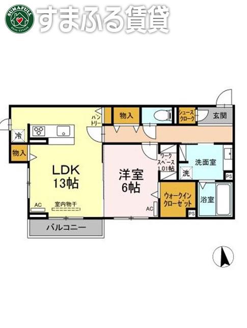 リバーサイドガーデン大門(1LDK/2階)の間取り写真