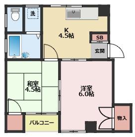 コーポ四ッ木(2K/2階)の間取り写真