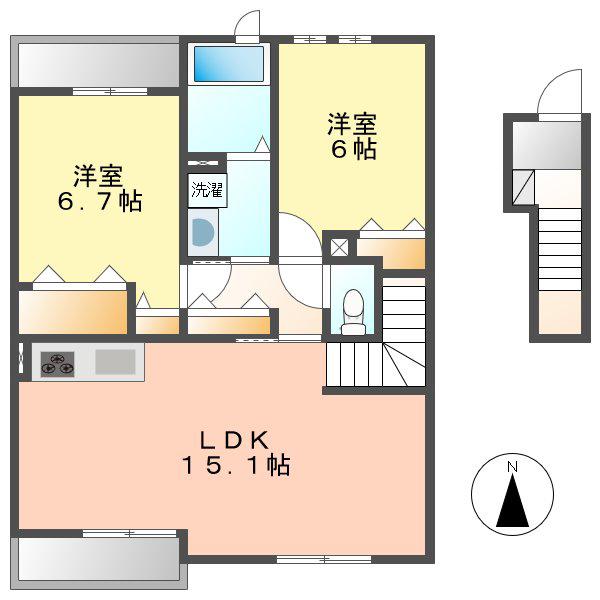 アンプルール リーブル サクラージュII(2LDK/2階)の間取り写真