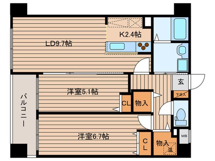 エナコート南円山(2LDK/6階)の間取り写真