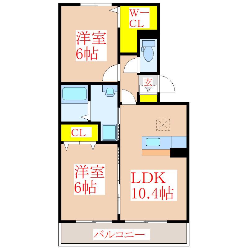 アルベラータII(2LDK/2階)の間取り写真