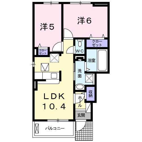 ルーベル土器西B(2LDK/1階)の間取り写真