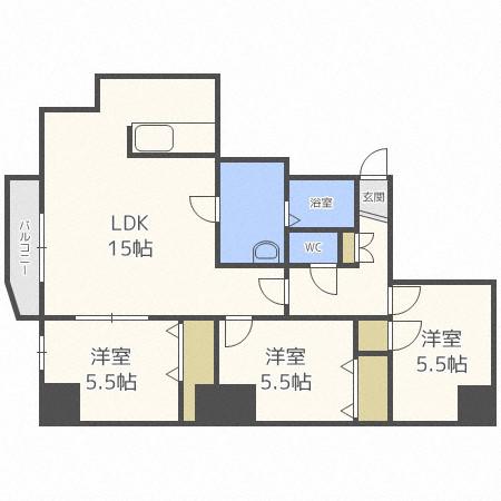 セピア山の手(3LDK/3階)の間取り写真