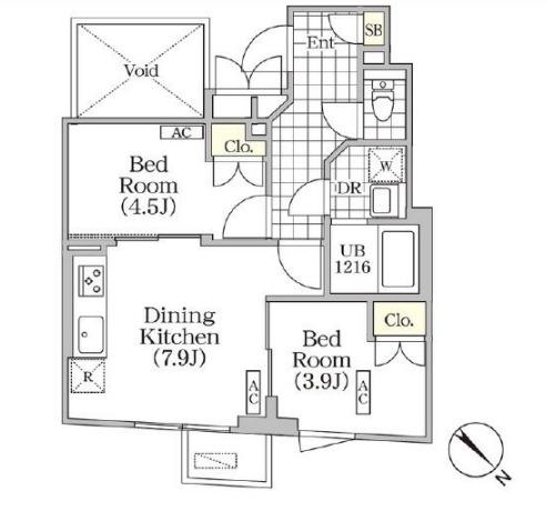 BRICK RESIDENCE 目黒本町(2DK/5階)の間取り写真