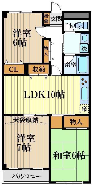 ヘリオス天神町レジデンス(3LDK/2階)の間取り写真