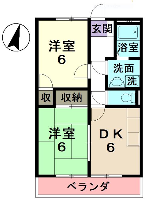 フォーテューナ(2DK/1階)の間取り写真