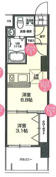 NO72 HABOR イースト TOWER(1DK/5階)の間取り写真