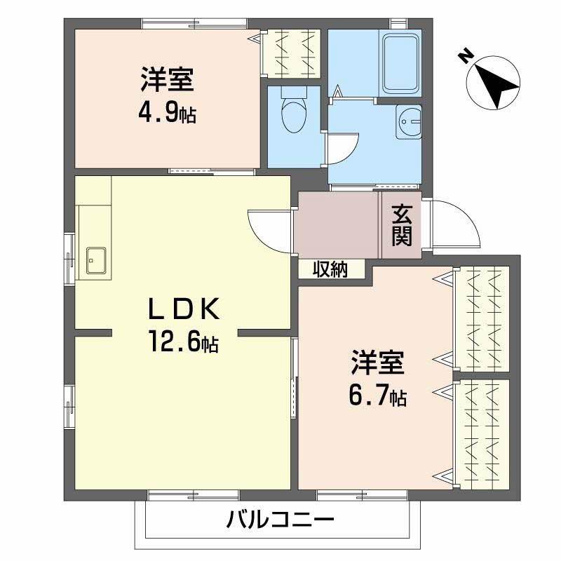 フレグランス英 A棟(2LDK/2階)の間取り写真