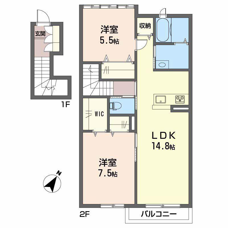 シャーメゾンHADA(2LDK/2階)の間取り写真