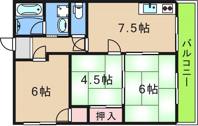 シティパレス廣嶋(3DK/3階)の間取り写真