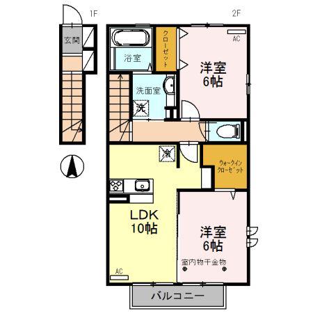 MAY・CASTLE(2LDK/2階)の間取り写真