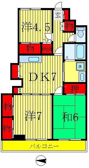 ベルコリーヌ西水元(3DK/4階)の間取り写真