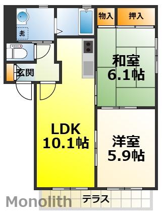 ソレイユ北庄(2LDK/1階)の間取り写真
