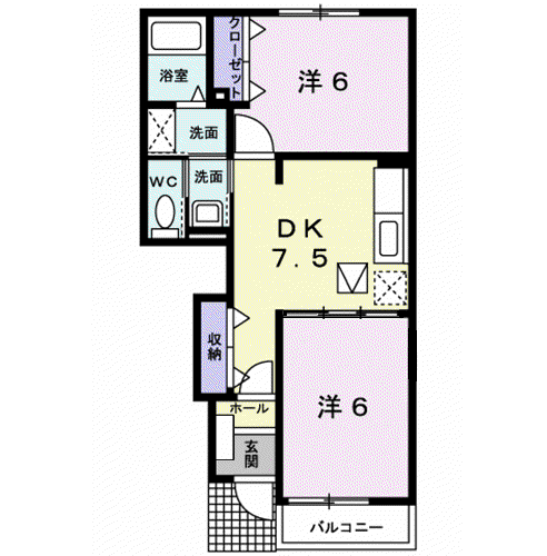 サンシャインII(2DK/1階)の間取り写真