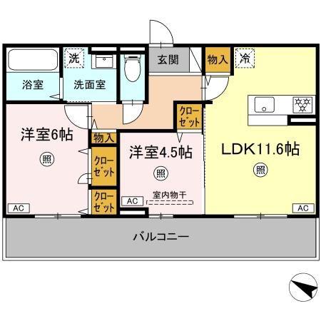 CIEL A棟(2LDK/2階)の間取り写真