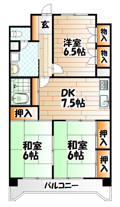 グランドハイツ村上(3DK/5階)の間取り写真
