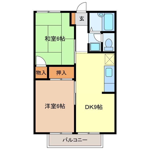 プレジール高茶屋(2DK/1階)の間取り写真