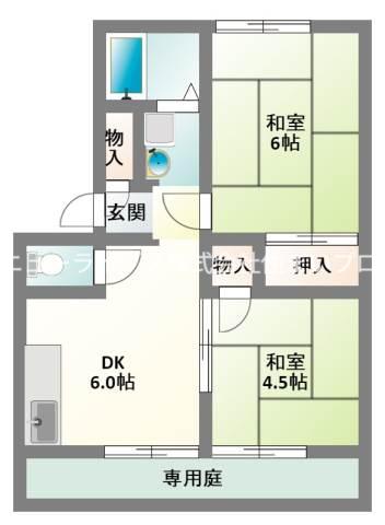 ハイツ千鶴1(2DK/1階)の間取り写真