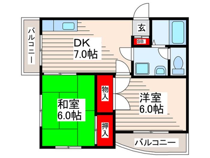シティハイツA(2DK/3階)の間取り写真