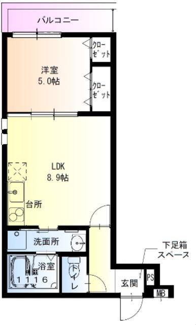フジパレス住吉遠里小野(1LDK/2階)の間取り写真