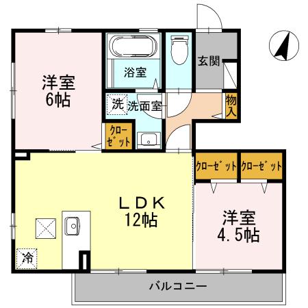 フェリーチェ新屋敷(2LDK/1階)の間取り写真