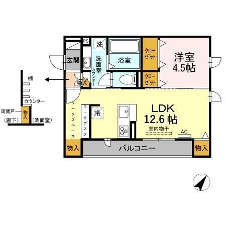 ビラ賀殿(1LDK/2階)の間取り写真