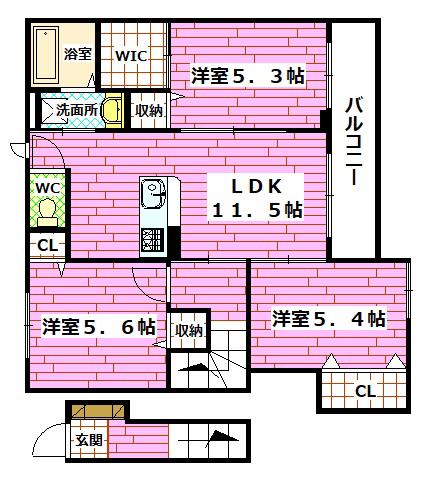 シャーメゾンあき(3LDK/2階)の間取り写真