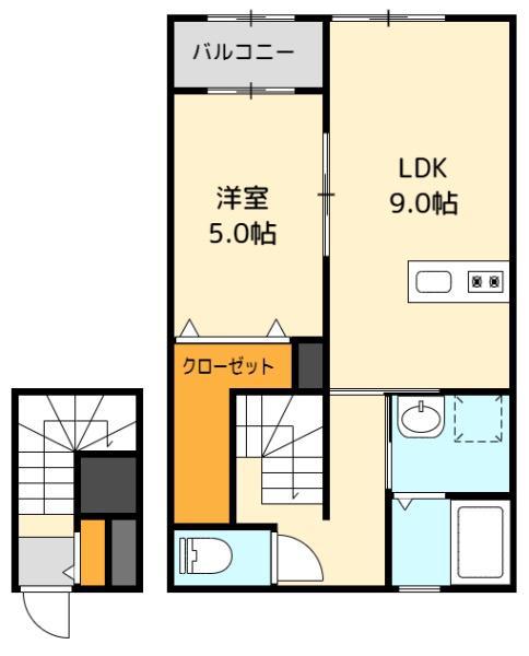 GROWTH GENDOUA棟(1LDK/2階)の間取り写真