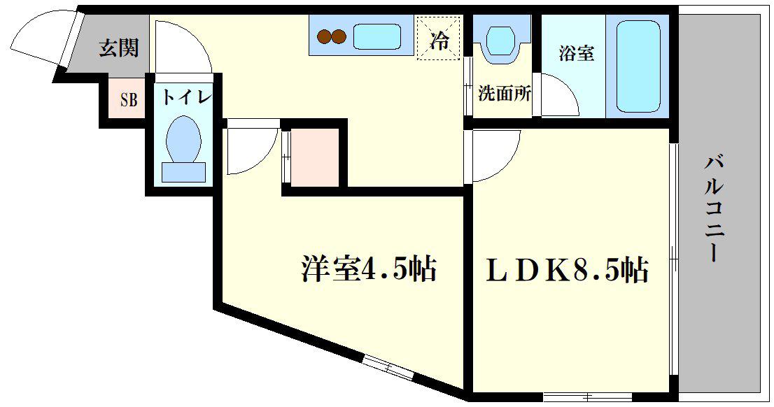 BLDK THATER(1DK/9階)の間取り写真