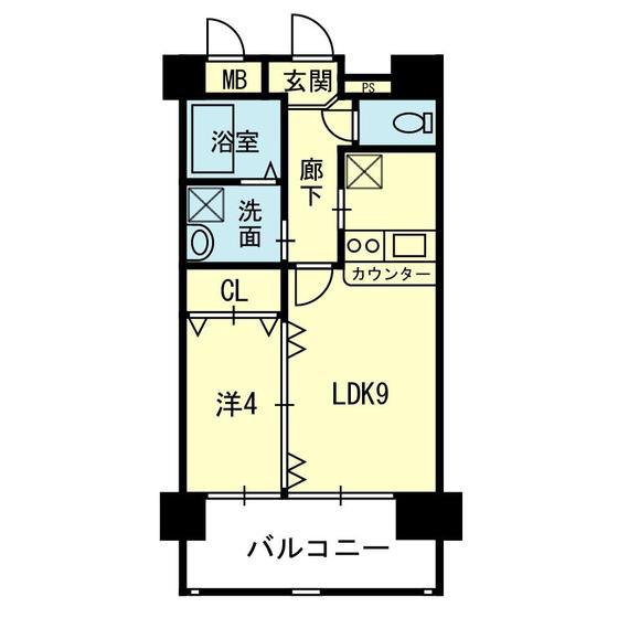 KOHEN NO.2ビル(1LDK/9階)の間取り写真