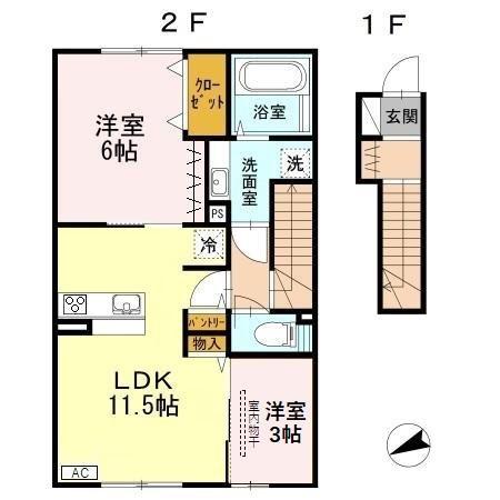 アヴェニール(2LDK/2階)の間取り写真