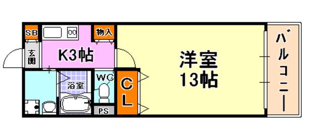 HILLS岡本(1K/2階)の間取り写真