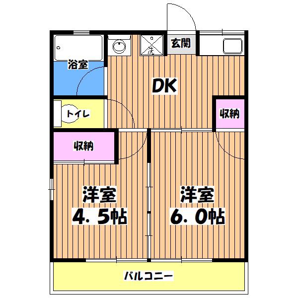 シティハイムウィステリア(2K/2階)の間取り写真