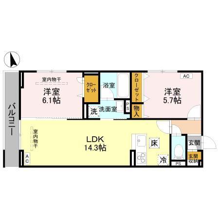 RAFFINE宿郷(2LDK/1階)の間取り写真