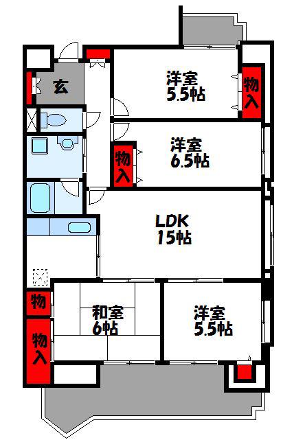 アーバン宮地岳(4LDK/5階)の間取り写真