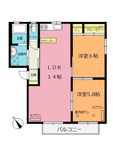 コーポ黎(2LDK/2階)の間取り写真