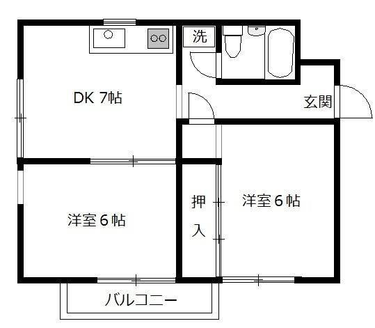 マンションフロールⅠ(2DK/2階)の間取り写真