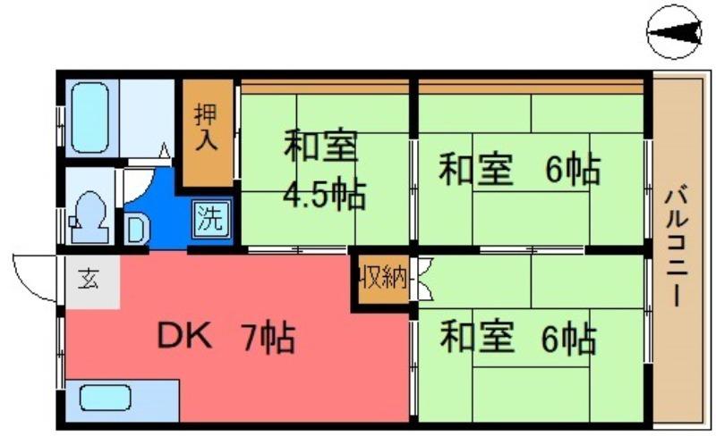 桜ビラB棟(3DK/1階)の間取り写真