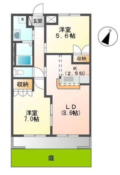 ラビランスB棟(2LDK/1階)の間取り写真