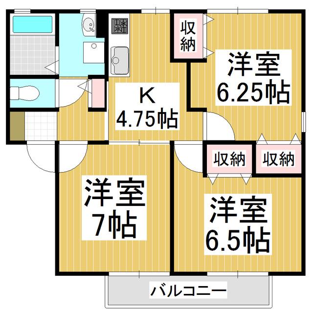 メゾンロゼールB棟(3K/2階)の間取り写真