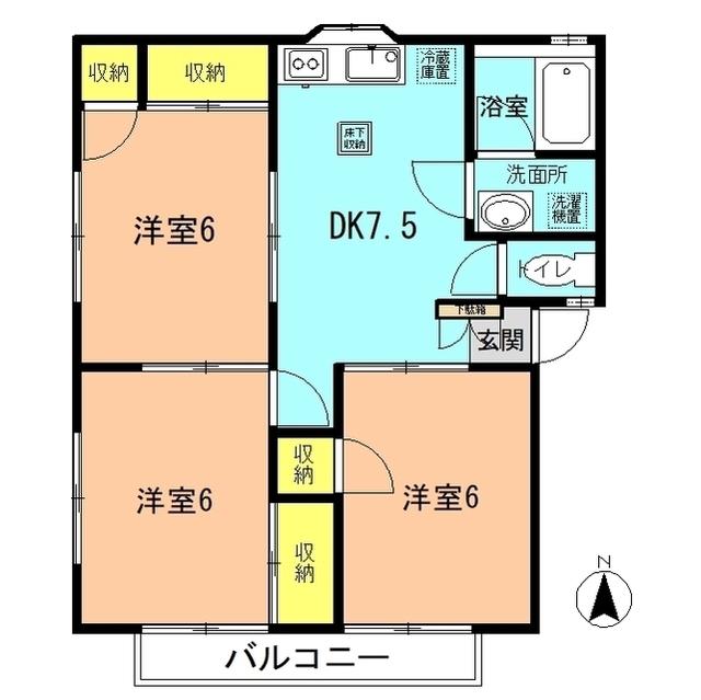 センターリバーハイツC(3DK/2階)の間取り写真