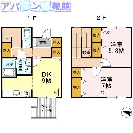 メゾネットみなみC(2LDK/1階)の間取り写真