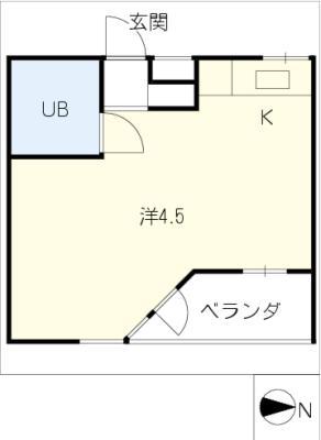 ハイツ藤浪(ワンルーム/2階)の間取り写真