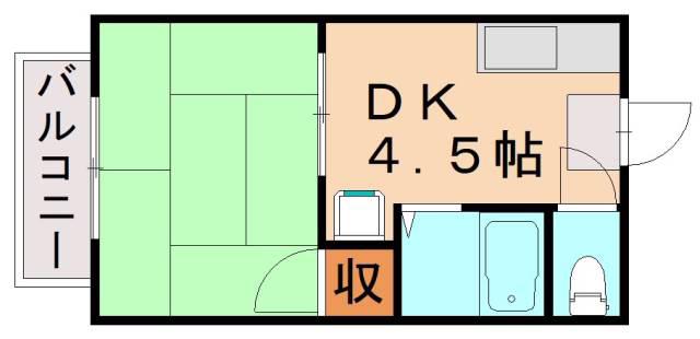 本栖ハイツ(1DK/2階)の間取り写真