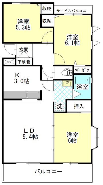 グランノーヴァ・ヤマナカ(3LDK/1階)の間取り写真