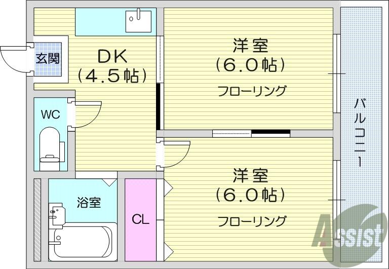 中倉麻布マンション(2DK/1階)の間取り写真
