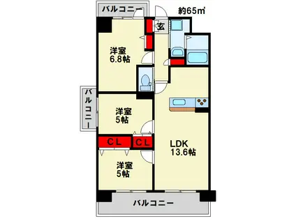 ソレアード苅田(3LDK/11階)の間取り写真