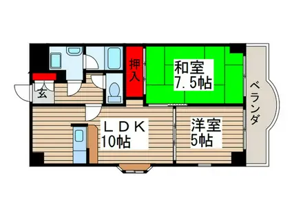 ウイング北松戸(2LDK/8階)の間取り写真